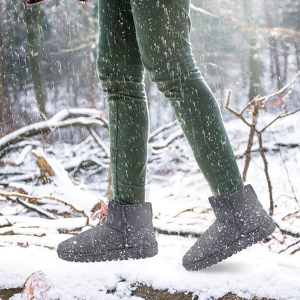 Women Suede Mid-Calf Snow Boot with Anti-slip Rubber Base