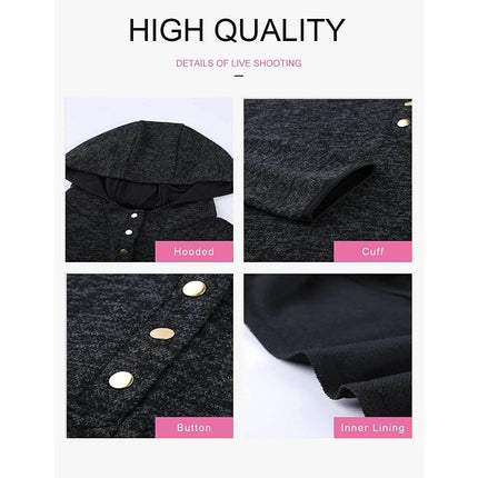 Womens Button Collar Drawstring Stitching Sweatshirts Hoodies Pullover