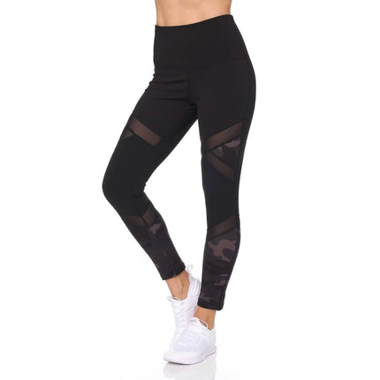 Women's Camo 7/8 High Waist Legging With Sheer Mesh