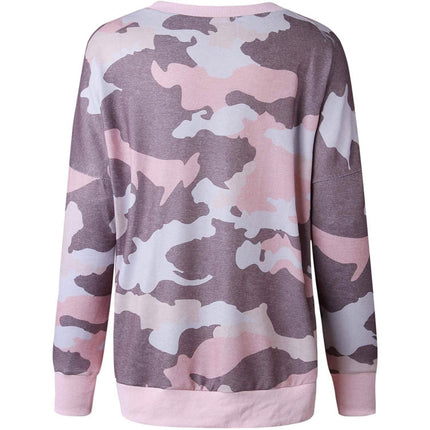 Women's Camouflage Print Casual Leopard Pullover Long Sleeve Sweatshirts
