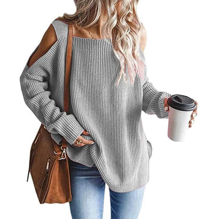 Women's Cold Shoulder Batwing Chunky Knitted Tunic Tops