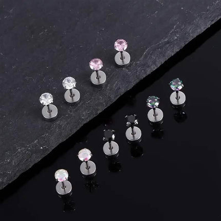 Women's Cubic Zirconia Surgical Stainless Steel Flat Back Earrings