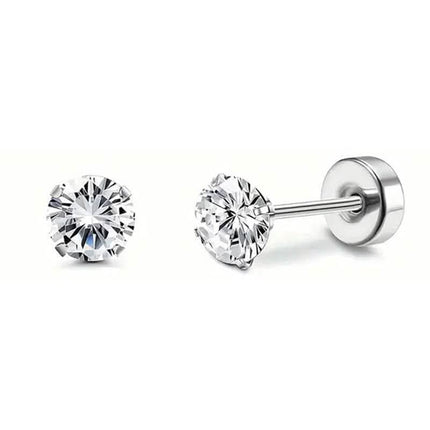 Women's Cubic Zirconia Surgical Stainless Steel Flat Back Earrings