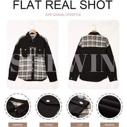 Women's Denim Jacket Long Sleeve Plaid Button Down Shirts Shacket