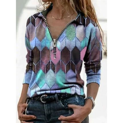 Women's Everyday V Neck Printed Long Sleeves