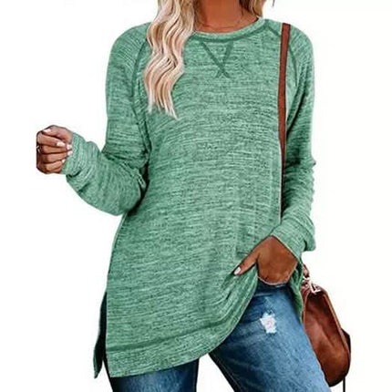 Women's Fall Long Sleeve Side Split Loose Casual Pullover Tunic Tops