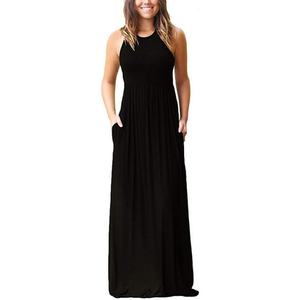 Women's Fashion Summer Sleeveless Racerback Loose Plain Maxi Dresses