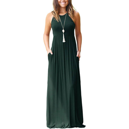 Women's Fashion Summer Sleeveless Racerback Loose Plain Maxi Dresses