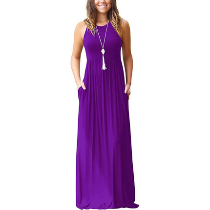 Women's Fashion Summer Sleeveless Racerback Loose Plain Maxi Dresses