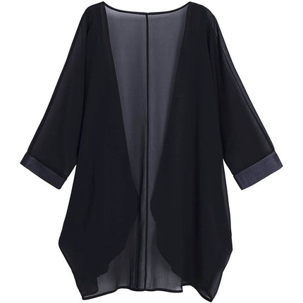 Women's Floral Print Sheer Chiffon Loose Kimono Cardigan Capes