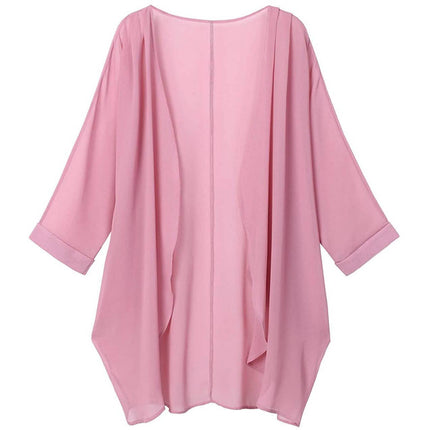 Women's Floral Print Sheer Chiffon Loose Kimono Cardigan Capes