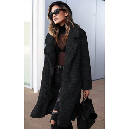 Women's Fuzzy Fleece Lapel Open Front Long Cardigan Coat