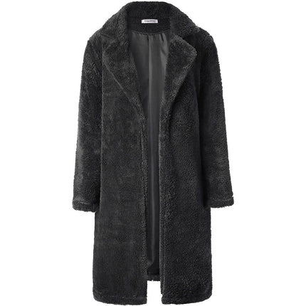 Women's Fuzzy Fleece Lapel Open Front Long Cardigan Coat
