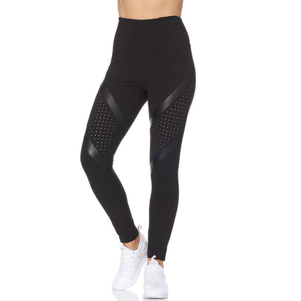 Women's High Waist Active Full Length Leggings With Lazer Cut Mesh