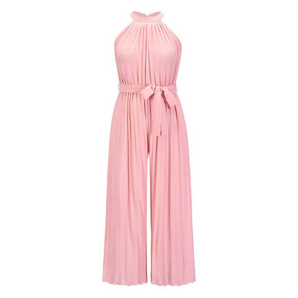 Women's Lace-Up Halter Casual Wide-Leg Jumpsuit