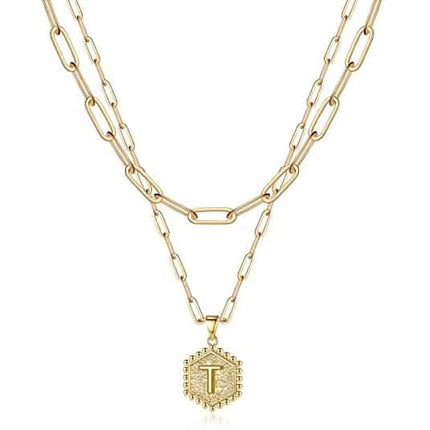 Women's Layered Initial Necklace Letter Pendant