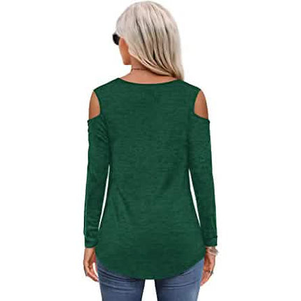 Womens Long Sleeve Cold Shoulder Basic Tee Tops Shirts