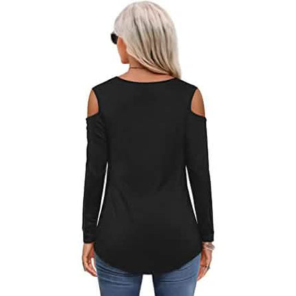 Womens Long Sleeve Cold Shoulder Basic Tee Tops Shirts