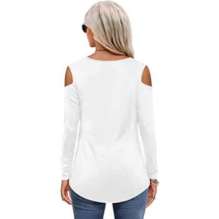 Womens Long Sleeve Cold Shoulder Basic Tee Tops Shirts