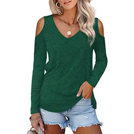 Womens Long Sleeve Cold Shoulder Basic Tee Tops Shirts