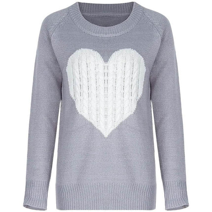 Women's Long Sleeve Crewneck Cute Heart Knitted Sweaters