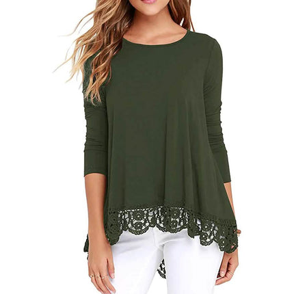 Women's Long Sleeve Lace Trim Blouse