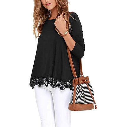 Women's Long Sleeve Lace Trim Blouse