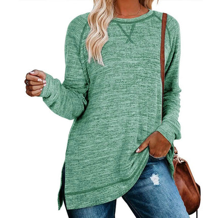 Women's Long Sleeve Loose Casual Autumn Pullover Side Slit Tunic Top