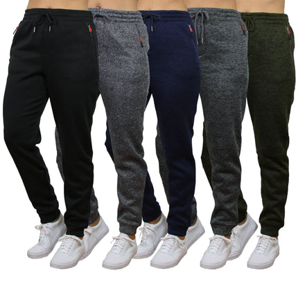 Women's Loose-Fit Marled Fleece Jogger Sweatpants With Zipper Pockets