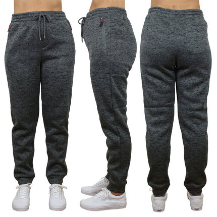 Women's Loose-Fit Marled Fleece Jogger Sweatpants With Zipper Pockets