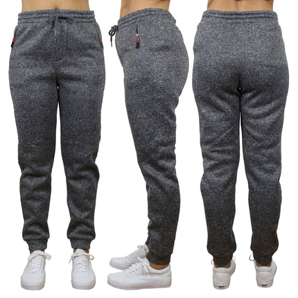 Women's Loose-Fit Marled Fleece Jogger Sweatpants With Zipper Pockets