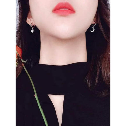 Women's Moon Star Pendant Small Hoop Earrings