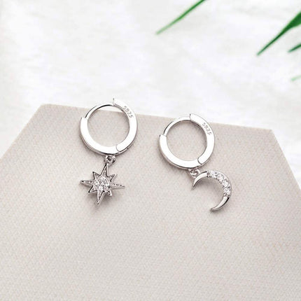 Women's Moon Star Pendant Small Hoop Earrings