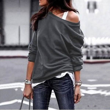 Women's New Fashion Style One Shoulder Soft Long Sleeve Top
