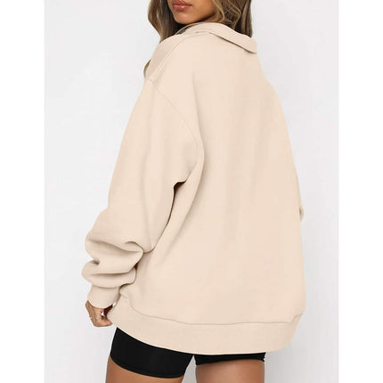 Womens Oversized Half Zip Pullover Long Sleeve Sweatshirt