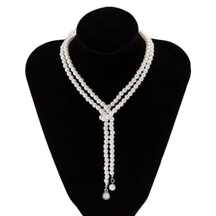 Women's Elegant Multi-Layered Faux Pearl Necklace, Boho Tassel Pendant, Dual-Strand Jewelry