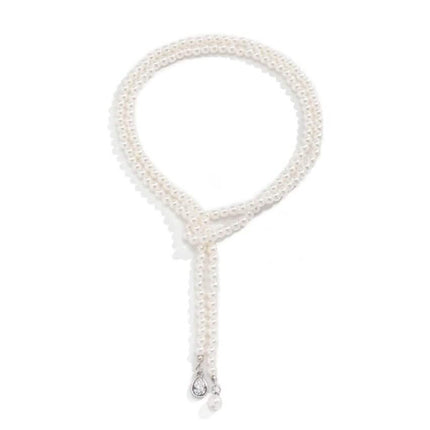 Women's Elegant Multi-Layered Faux Pearl Necklace, Boho Tassel Pendant, Dual-Strand Jewelry