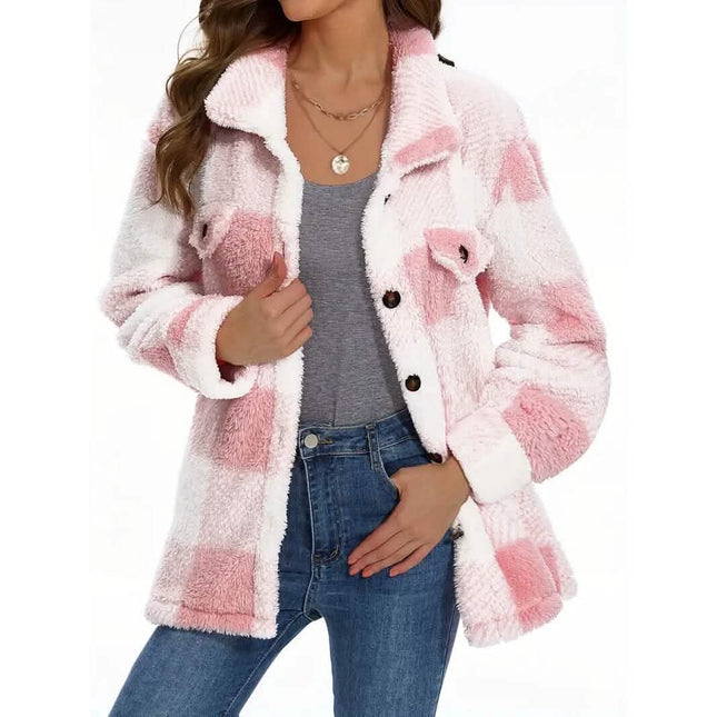 Women's Plaid Button-Front Teddy Coat