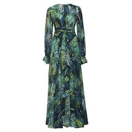 Women's Plus Size A Line Dress Floral V Neck Print Lantern Sleeve