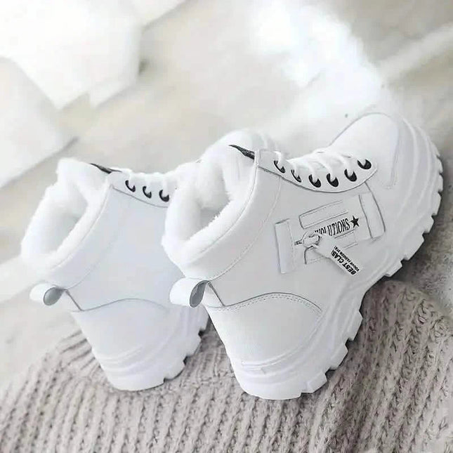 Women's Plush Lined Ankle Boots, Winter Warm Lace Up High Top Sneakers