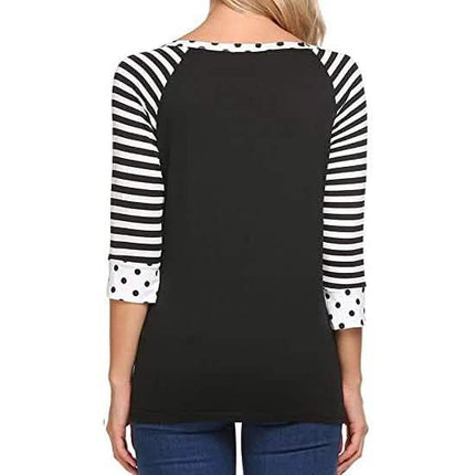 Women's Polka Dots Striped 3/4 Sleeve Top