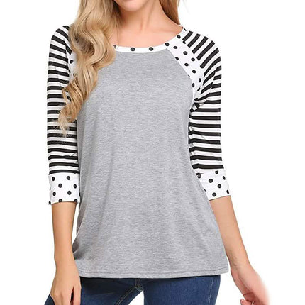 Women's Polka Dots Striped 3/4 Sleeve Top