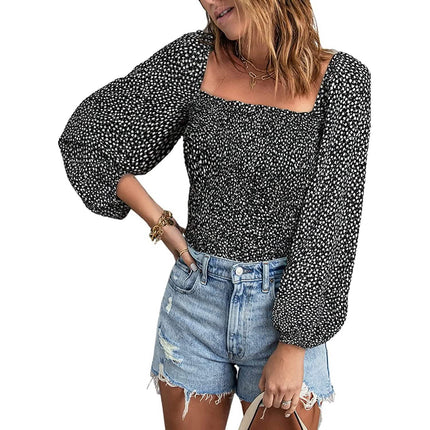Women's Puff Long Sleeve Square Neck Tops