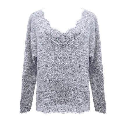 Women's Pullover Sweater Knitted Solid Colored Casual Acrylic Long Sleeve Loose Sweater Cardigans V Neck