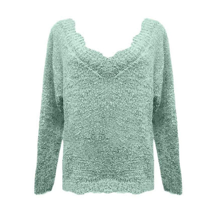 Women's Pullover Sweater Knitted Solid Colored Casual Acrylic Long Sleeve Loose Sweater Cardigans V Neck