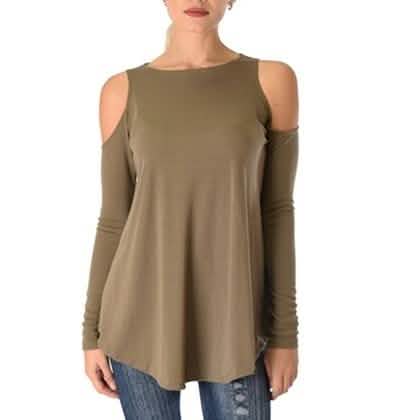 Women's Ribbed Cold-Shoulder Long-Sleeve Top - Assorted Sizes