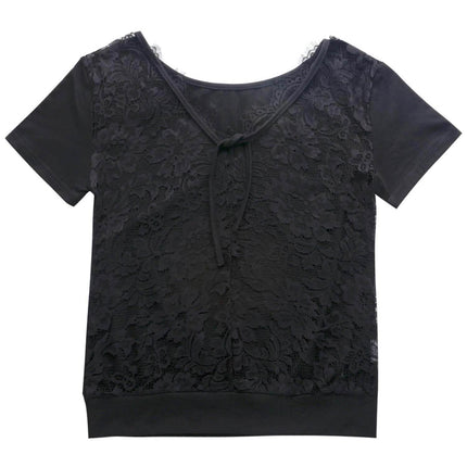 Women's Short Sleeve Back Lace Top Blouse
