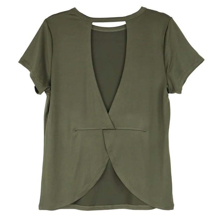 Women's Short Sleeve Criss Cross Open Back Solid T-Shirt Blouse