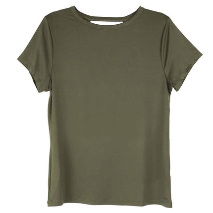 Women's Short Sleeve Criss Cross Open Back Solid T-Shirt Blouse