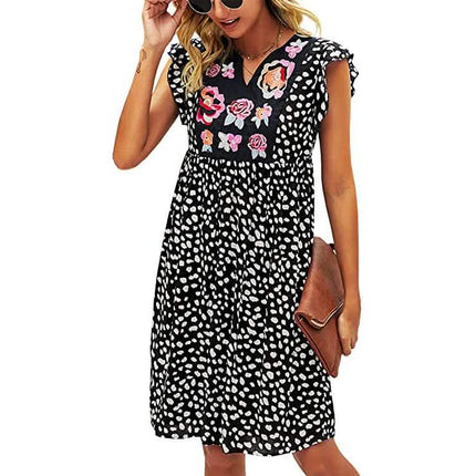 Women's Summer Leopard V Neck Bohemia Dress